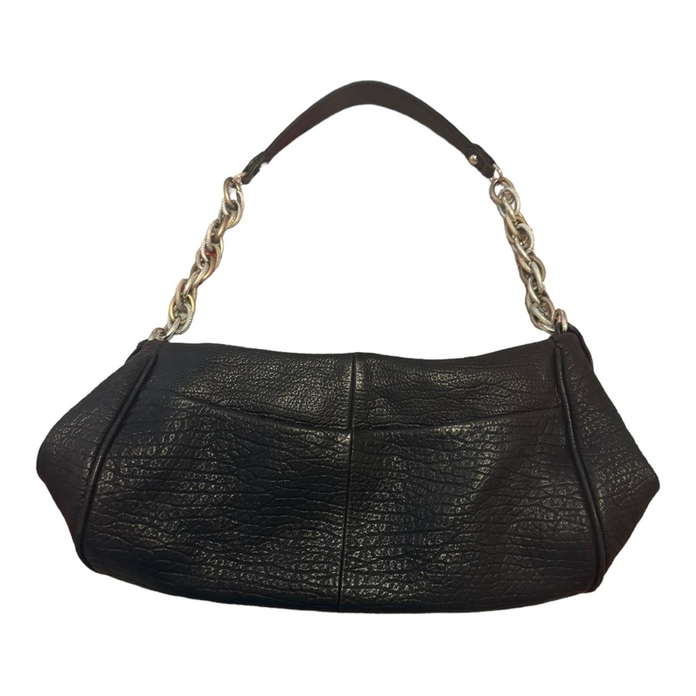 👜 ELLIOT LUCCA Black LEATHER Handbag With Gold/Silver Chain Links Handle